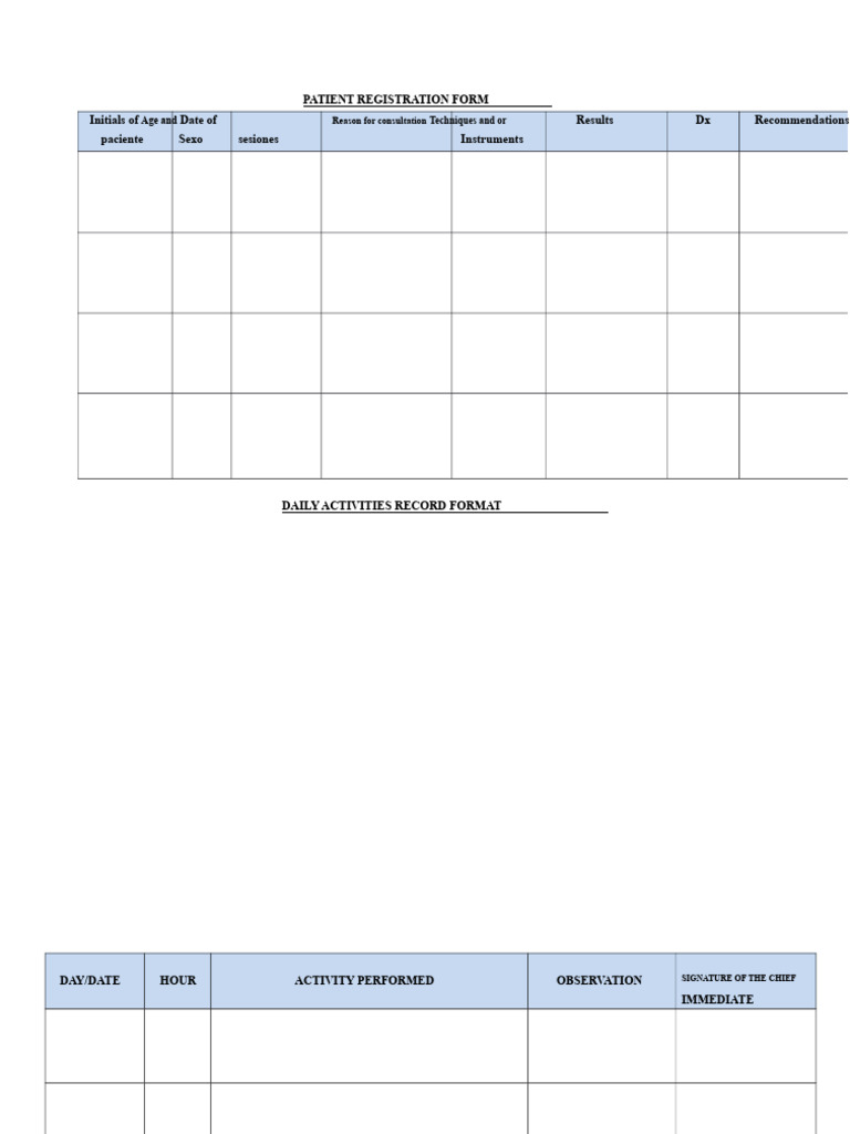 Patient Registration and Activity Forms | PDF