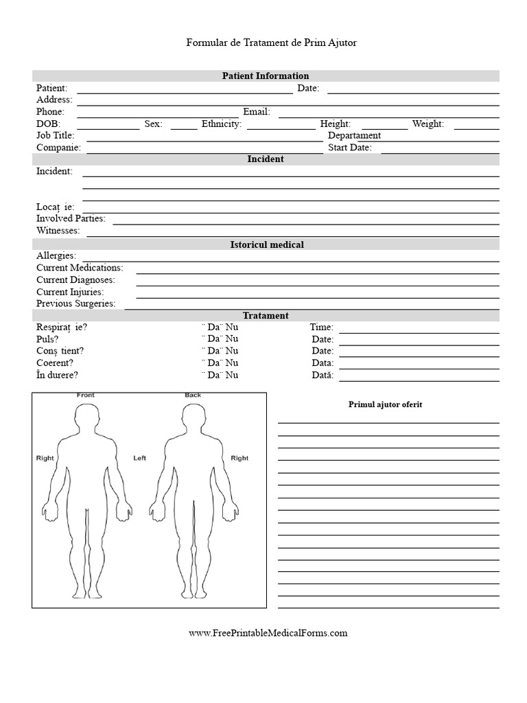 Formular de Tratament de Prim Ajutor PDF | PDF