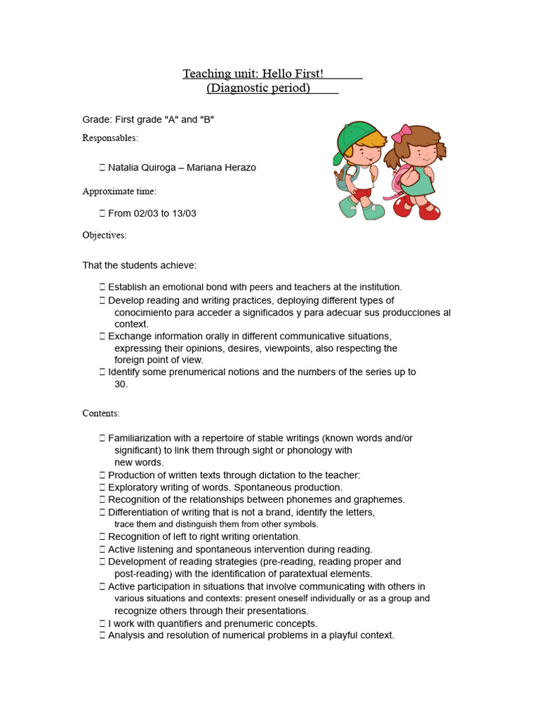 Teaching Unit First Grade 2020 | PDF | Human Communication | Learning