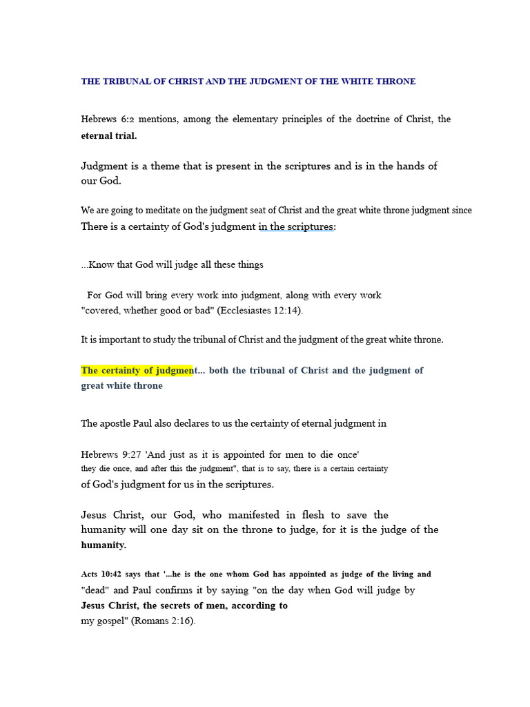 Christ's Judgment: Tribunal and Throne | PDF | Last Judgment | Jesus
