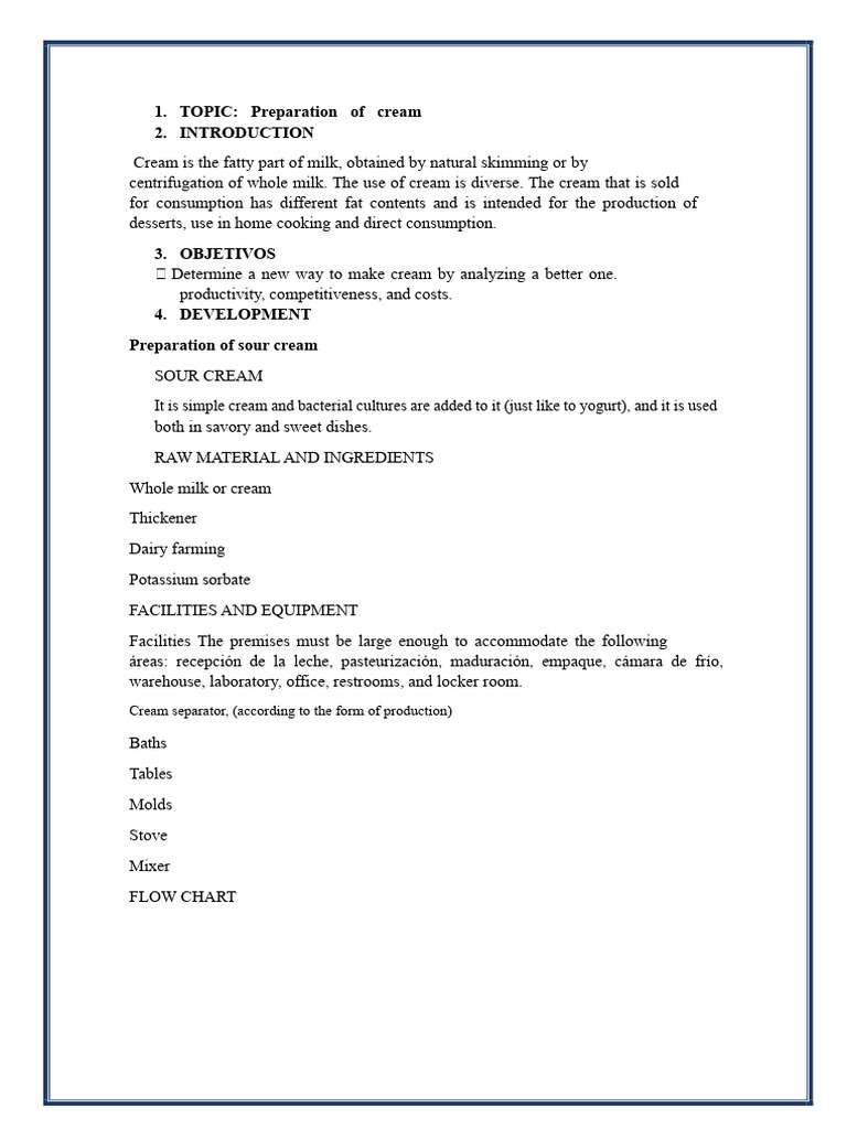 Cream Preparation Process Guide | PDF | Milk | Cream