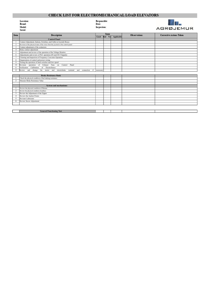 Electromechanical Elevator Inspection Checklist | PDF