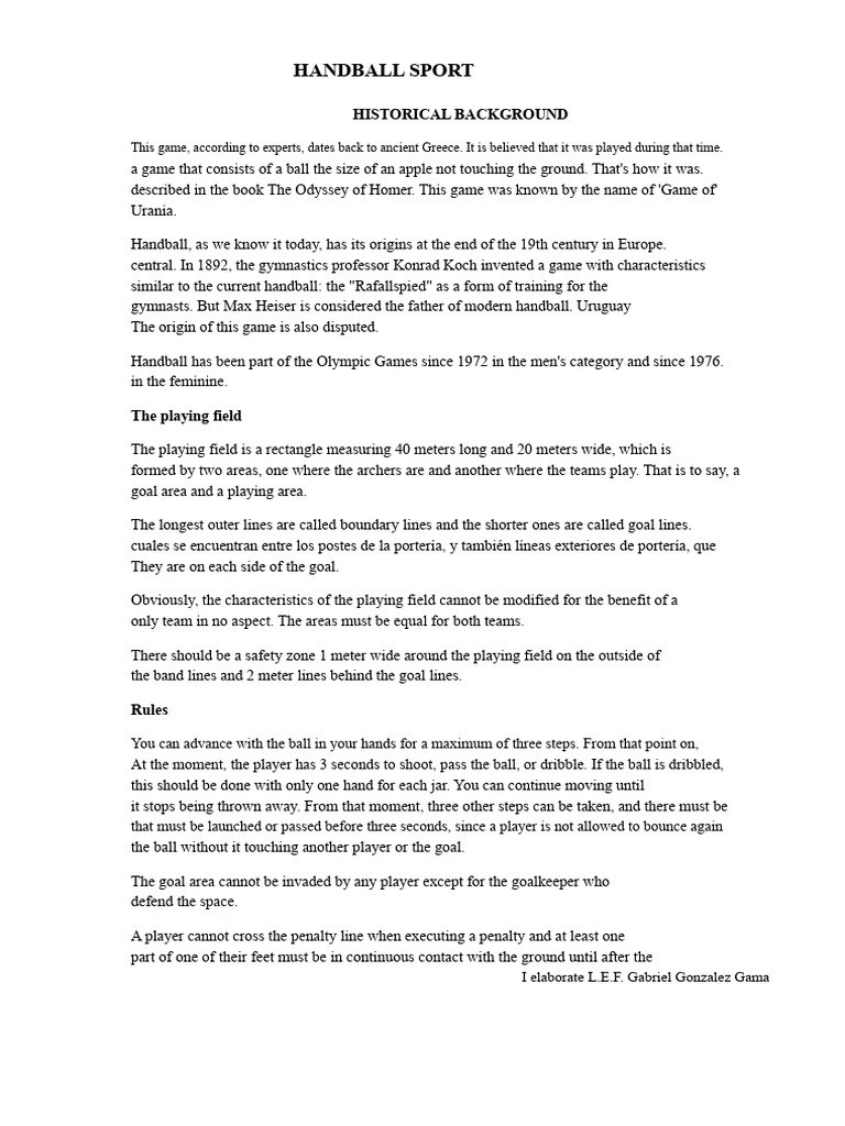 History and Rules of Handball Sport | PDF | Sports | Sports Rules And ...