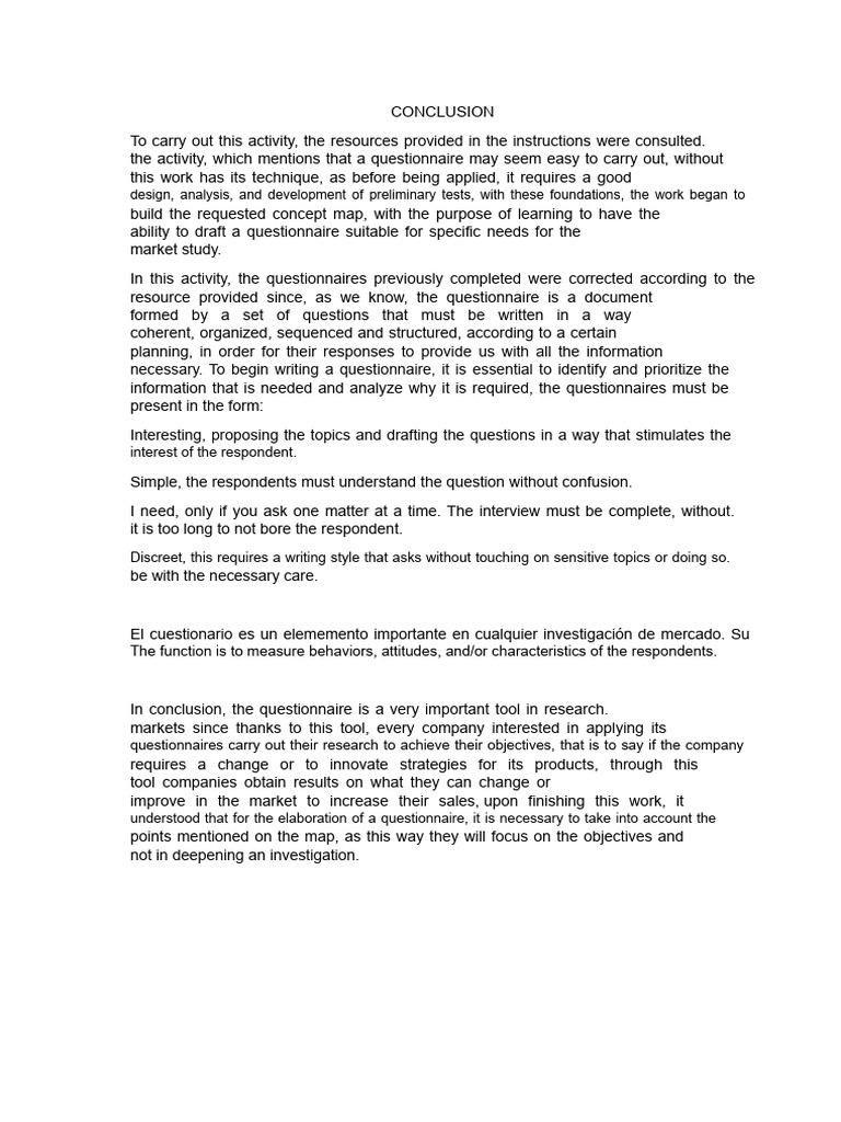 Conclusion Questionnaire | PDF
