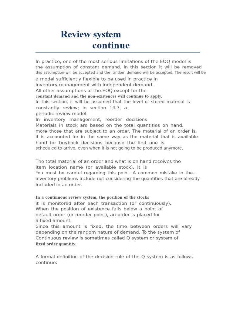 Continuous Review Inventory Management | PDF | Inventory | Normal ...