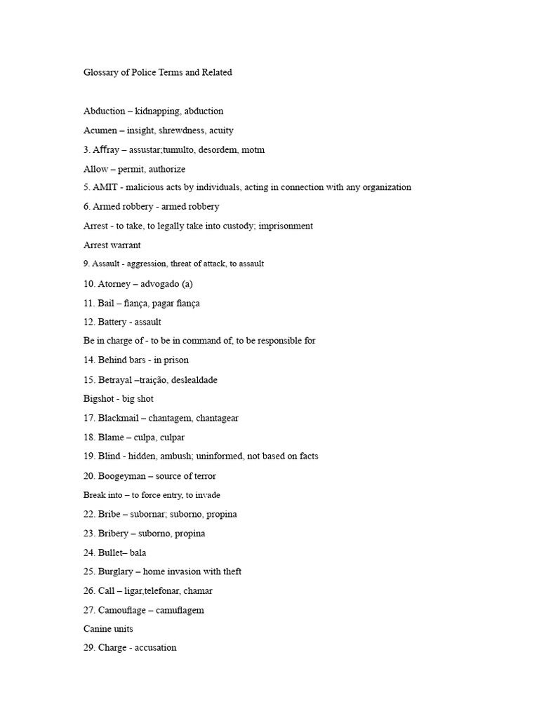 Police Terms Glossary and Definitions | PDF | Police | Arrest