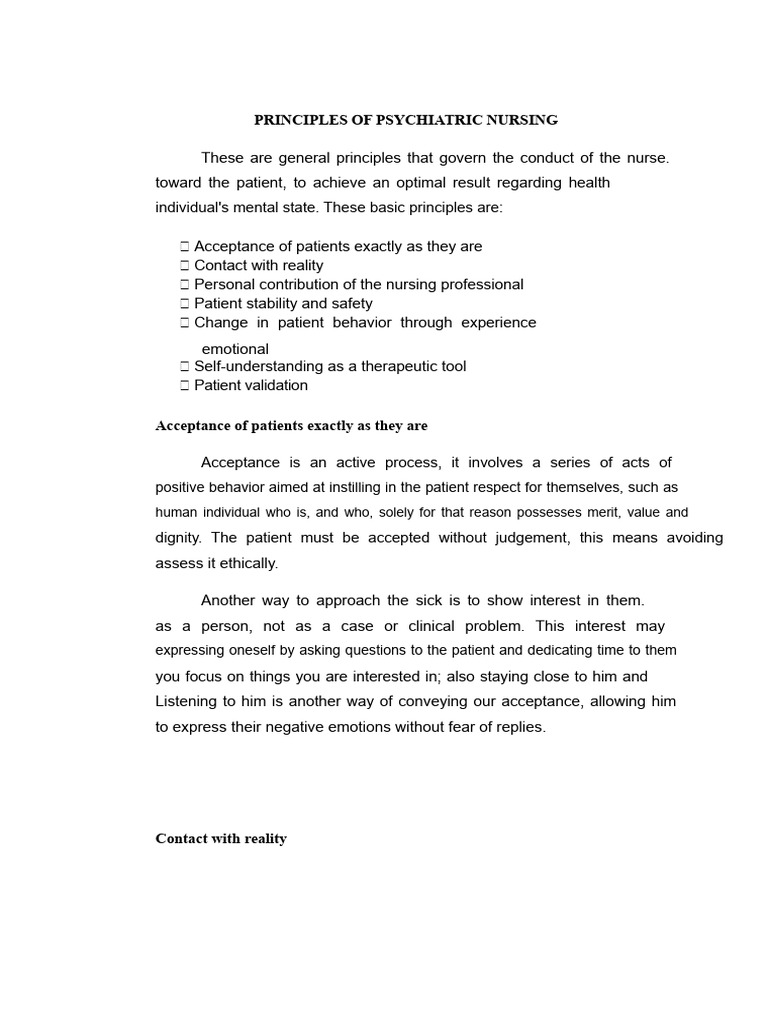 Key Principles of Psychiatric Nursing | PDF | Psychiatry | Mental Disorder