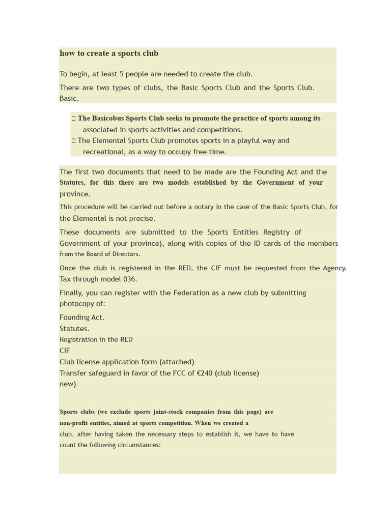 How to Start a Sports Club Guide | PDF | Employment | Value Added Tax