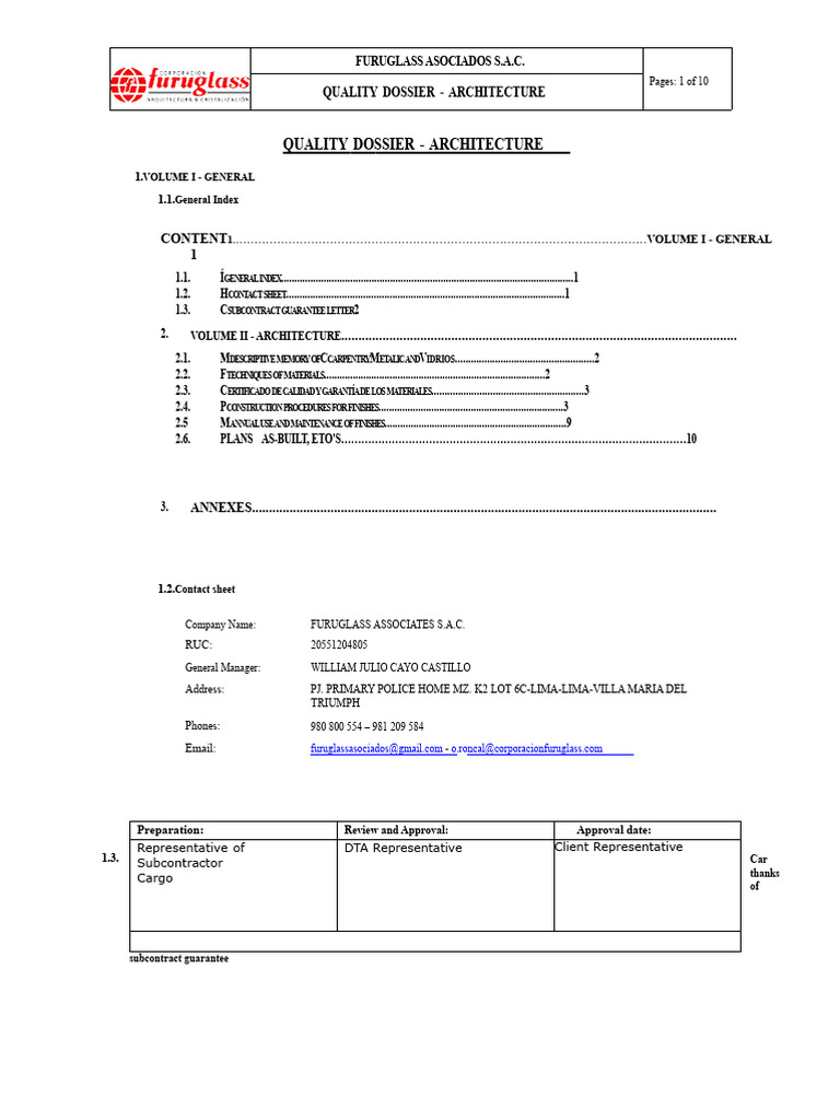 Quality Dossier for Architecture Project | PDF | Glasses | Materials