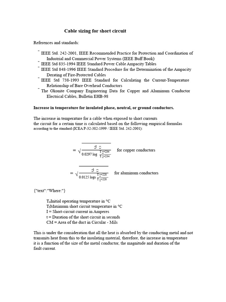 Short Circuit Cable Sizing Guide | PDF | Electrical Conductor ...