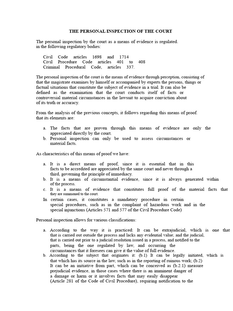 Court Personal Inspection Procedures | PDF | Evidence (Law) | Evidence