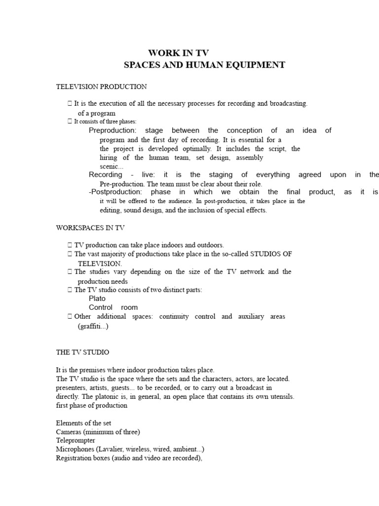 TV Production Phases and Workspaces | PDF | Camera | News