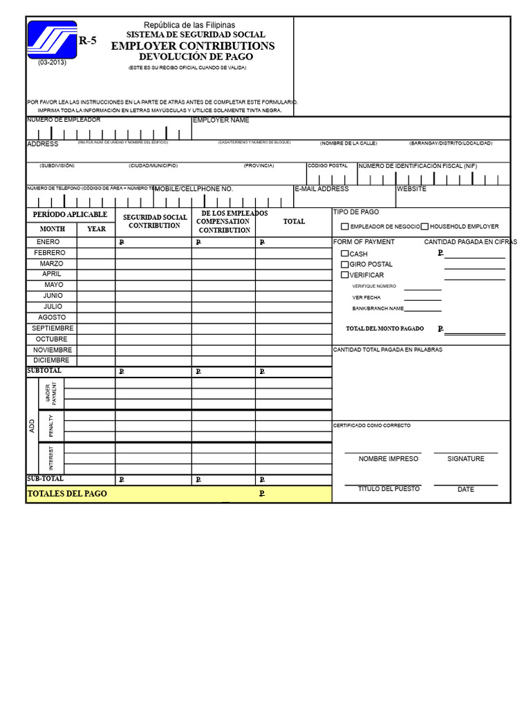 Contribuciones del Empleador SSS R-5 | PDF