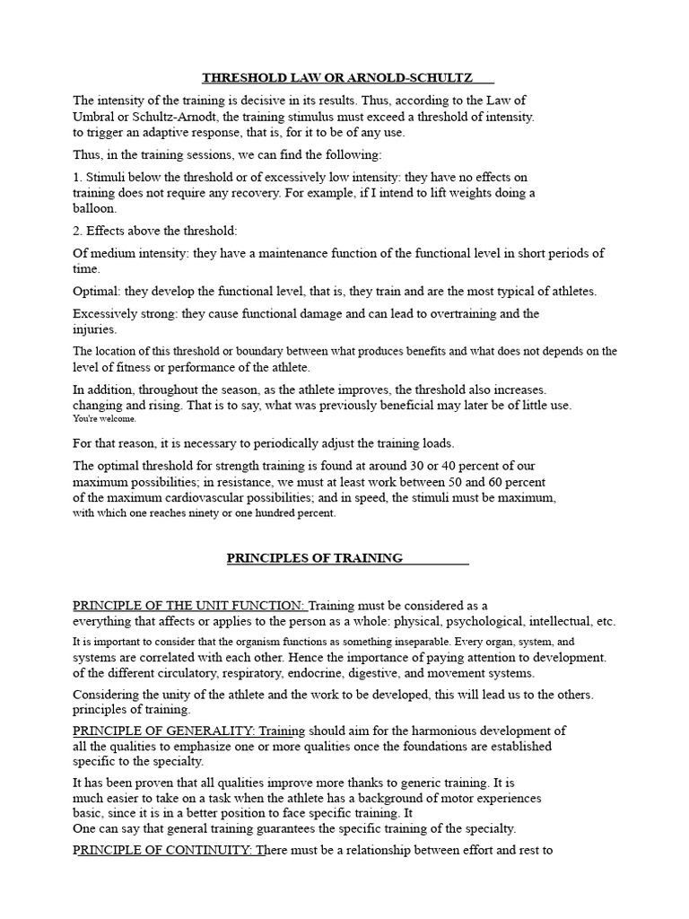 Threshold Law in Sports Training Principles | PDF | Strength Training ...