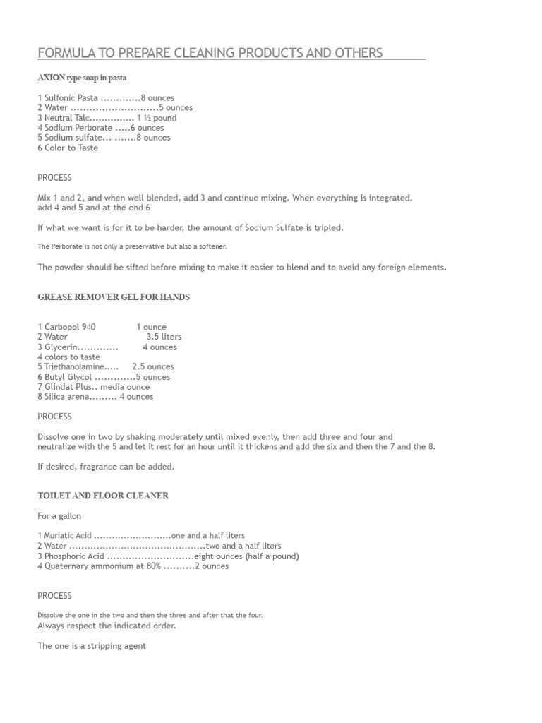 DIY Cleaning Product Formulas Guide | PDF | Chemistry | Materials
