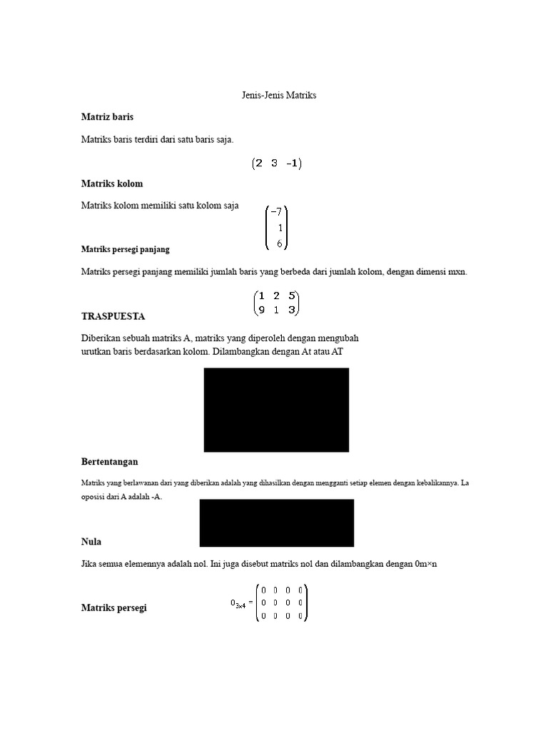 Jenis-Jenis Matriks dalam Matematika | PDF