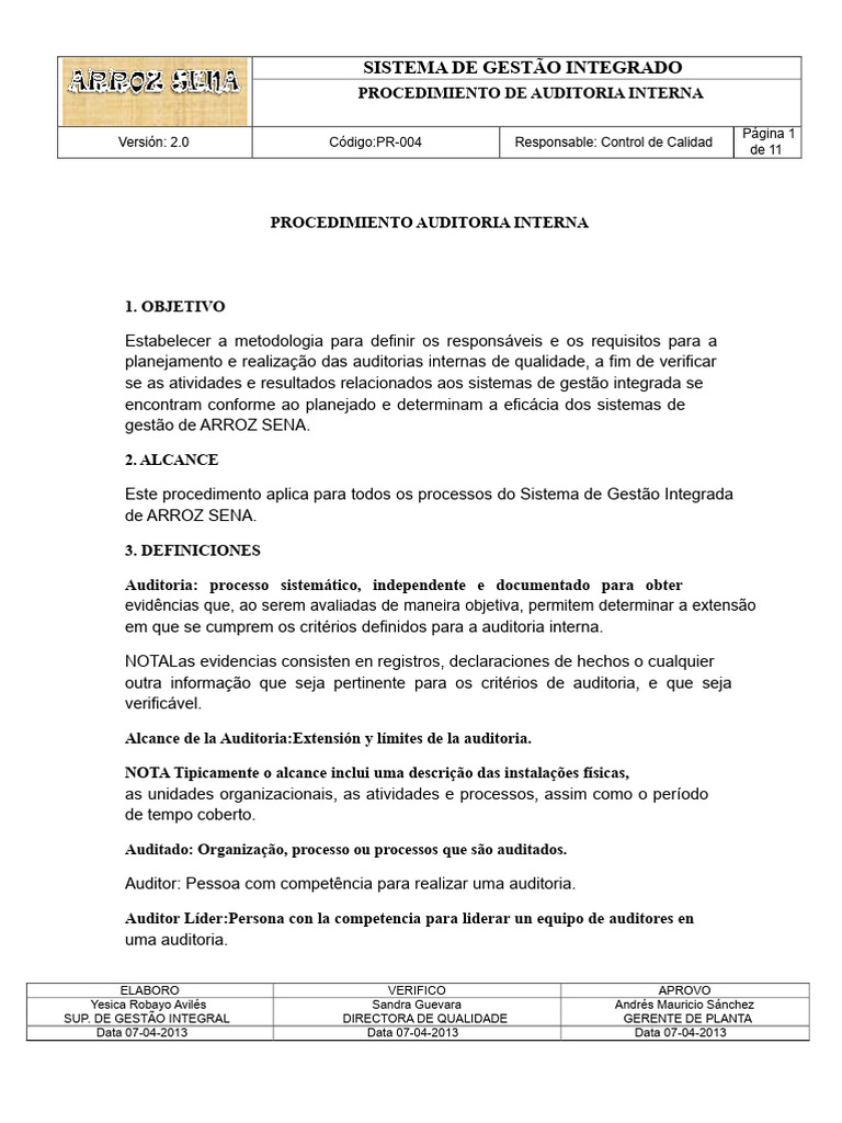Procedimento de Auditoria Interna SGI | PDF | Auditoria interna ...