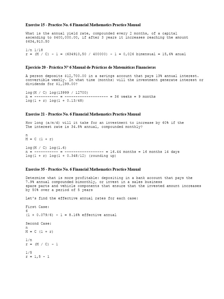 Answers Exercises Practice No. 6 Financial Mathematics Practice Manual ...