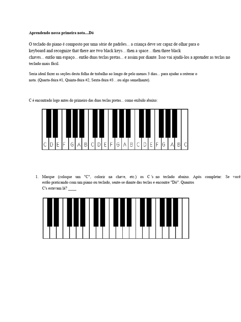 Aprendendo a Nota Dó no Piano | PDF