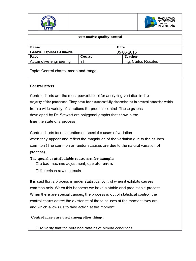 Automotive Quality Control Charts Guide | PDF | Mean | Normal Distribution