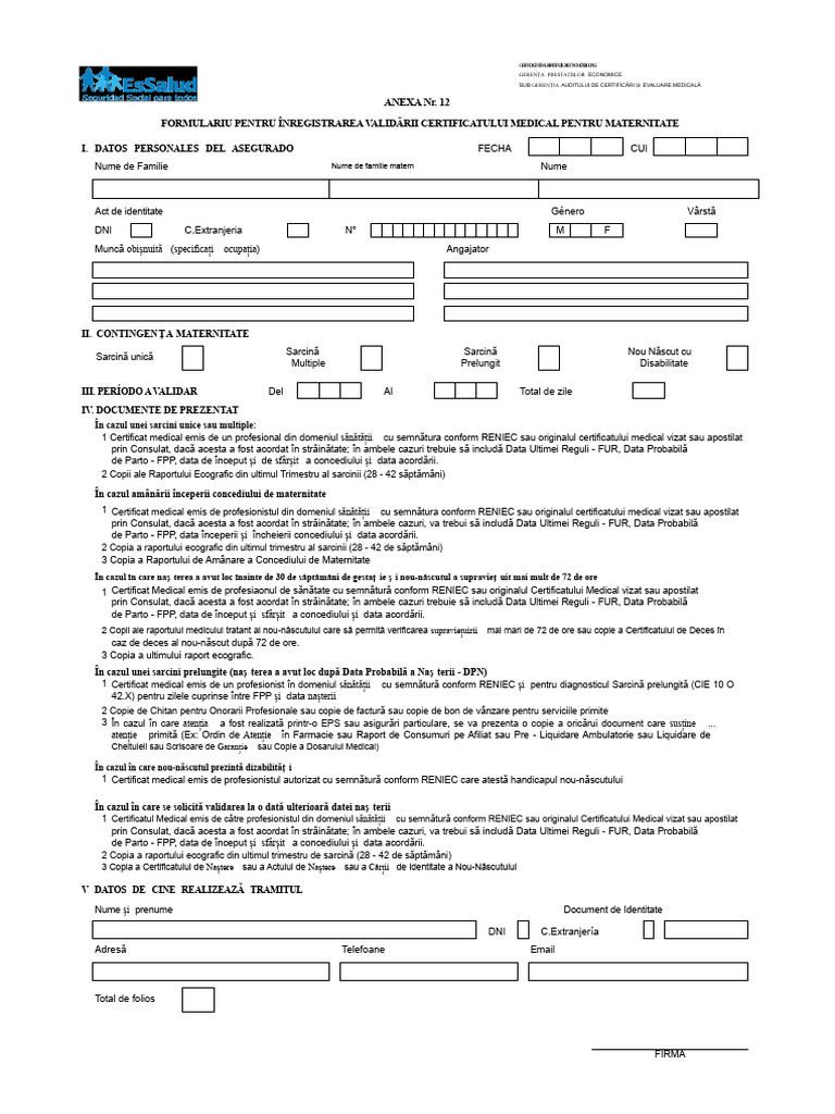 Anexa 12 Formular de Validare A Maternității | PDF