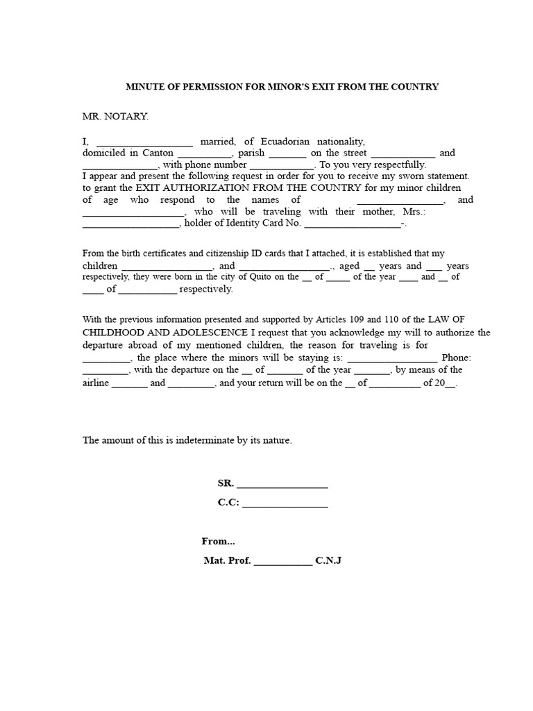 Minutes of Permission For Minor's Exit From The Country | PDF ...