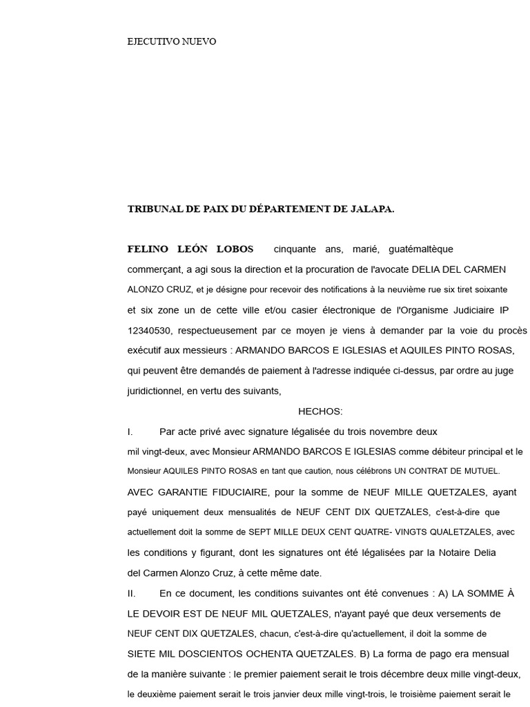 Demande de paiement judiciaire à Jalapa | PDF | Débiteur | Dettes