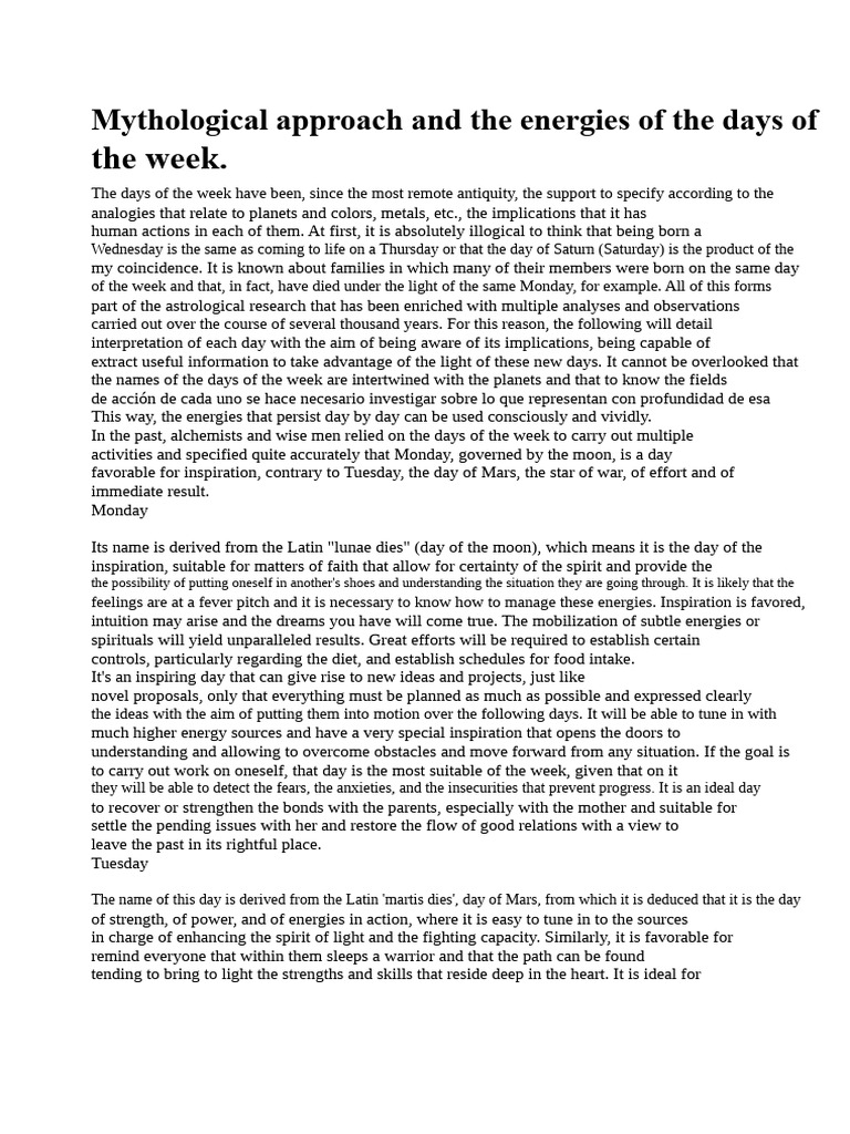 Energies of the Weekdays Explained | PDF | Planets In Astrology | Color