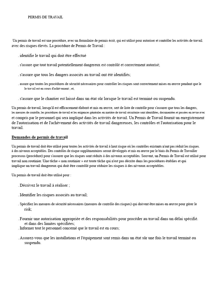 Guide complet sur le permis de travail | PDF | Sécurité