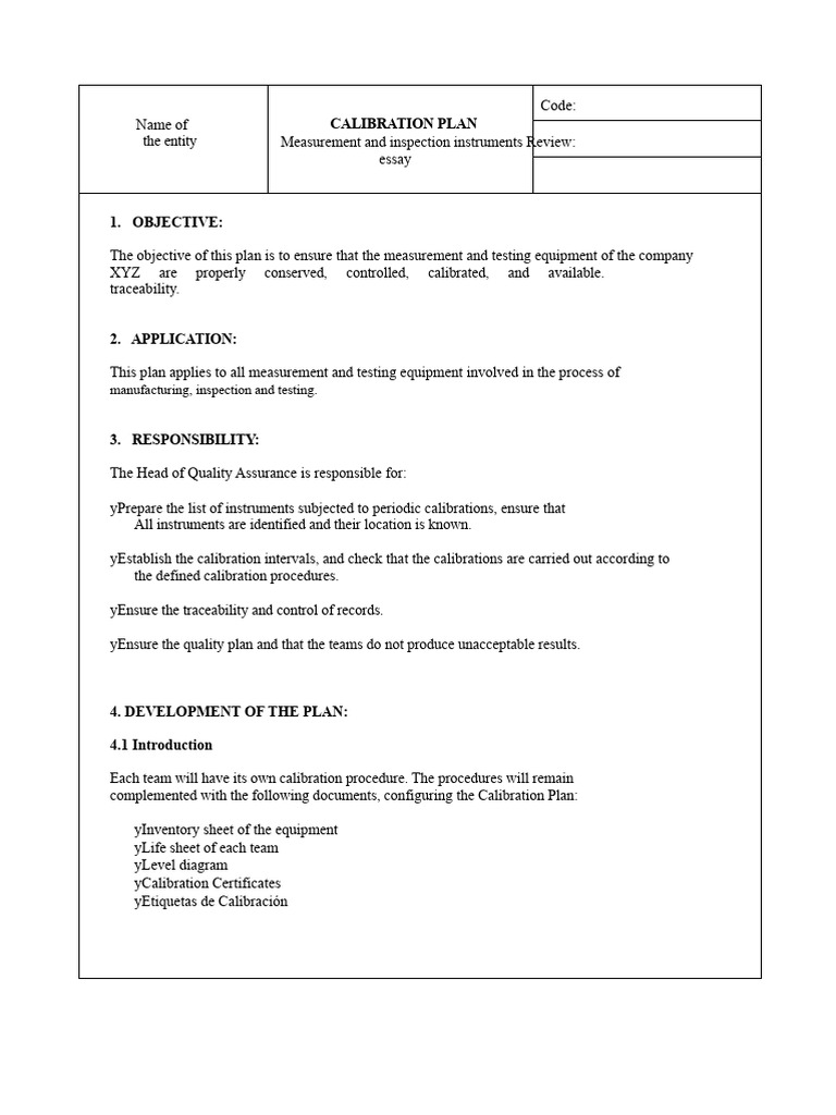 Calibration Plan for Measurement Equipment | PDF | Calibration