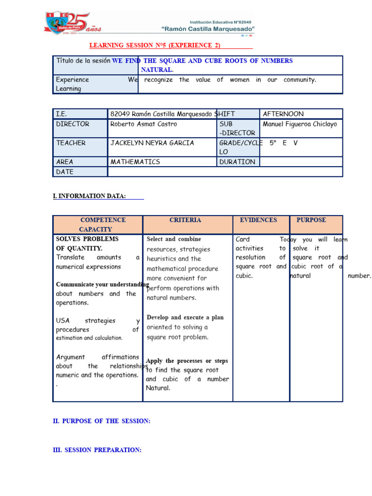 Square and Cube Roots Lesson Plan | PDF | Numbers | Mathematics