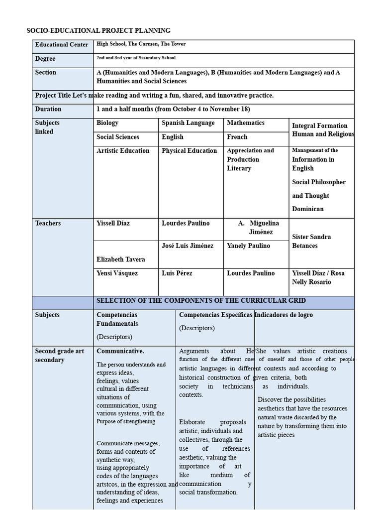 Fun Reading and Writing Project Plan | PDF | Communication | Idea