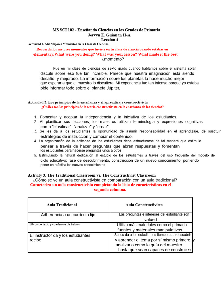 MS SCI 102-Lección 4 | PDF | Enseñando | Constructivismo (filosofía de ...