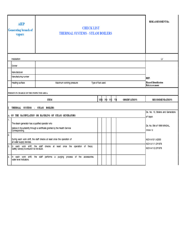 Check List Boilers and Steam Generators | PDF | Boiler | Water