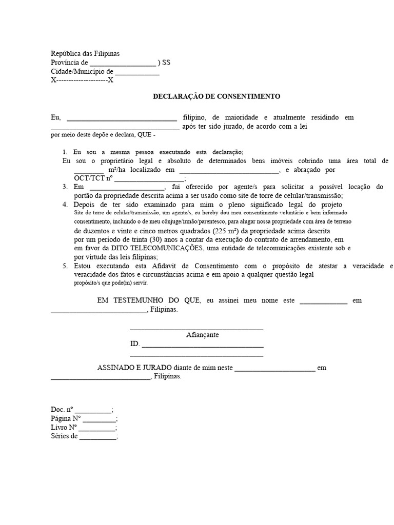 Declaração de Consentimento para Locação de Terreno | PDF