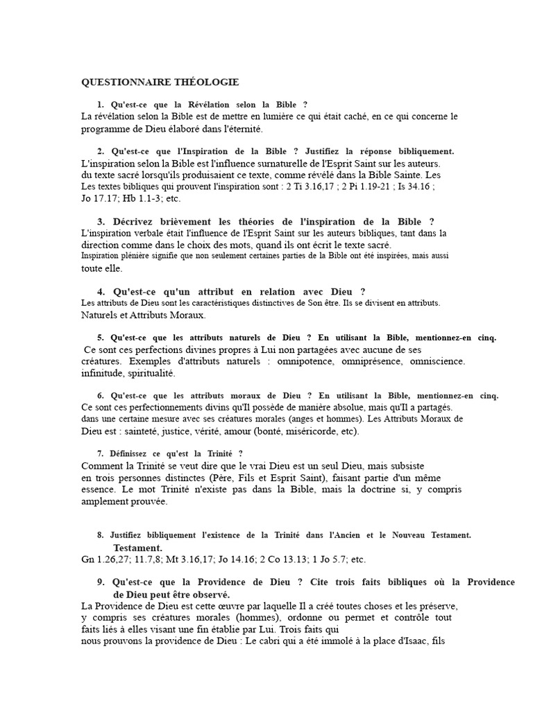 Questionnaire sur la Théologie Biblique | PDF | Dieu | Grâce ...