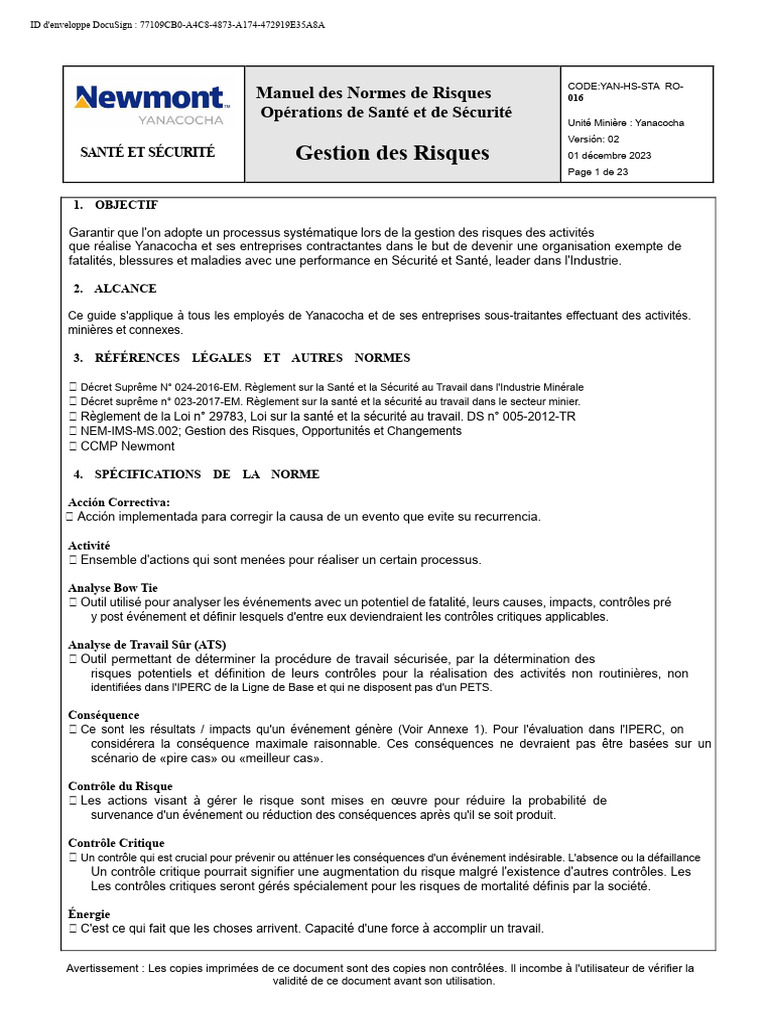 Manuel de Gestion des Risques Minier | PDF | Risque | Gestion des risques