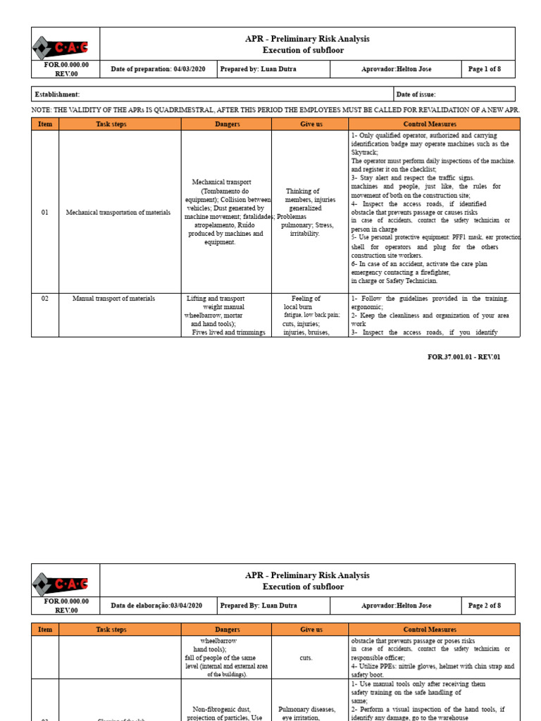 APR Execution of Subfloor - REV00 - FOR.00.000.00 | PDF | Personal ...