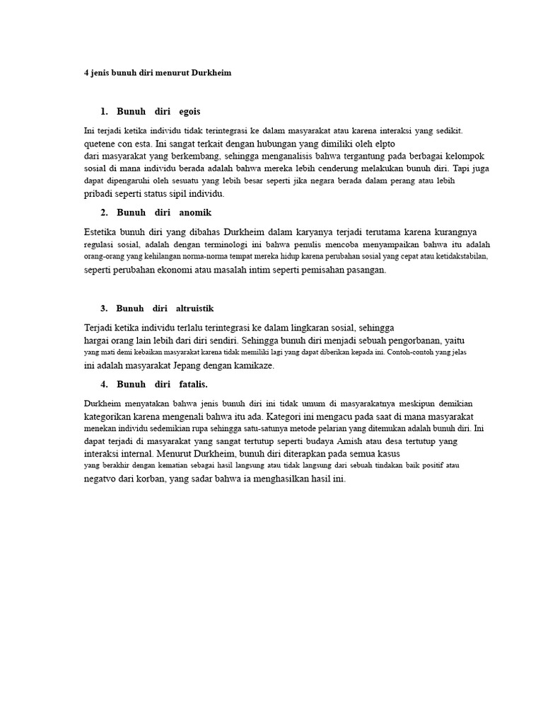 4 Jenis Bunuh Diri Menurut Durkheim | PDF
