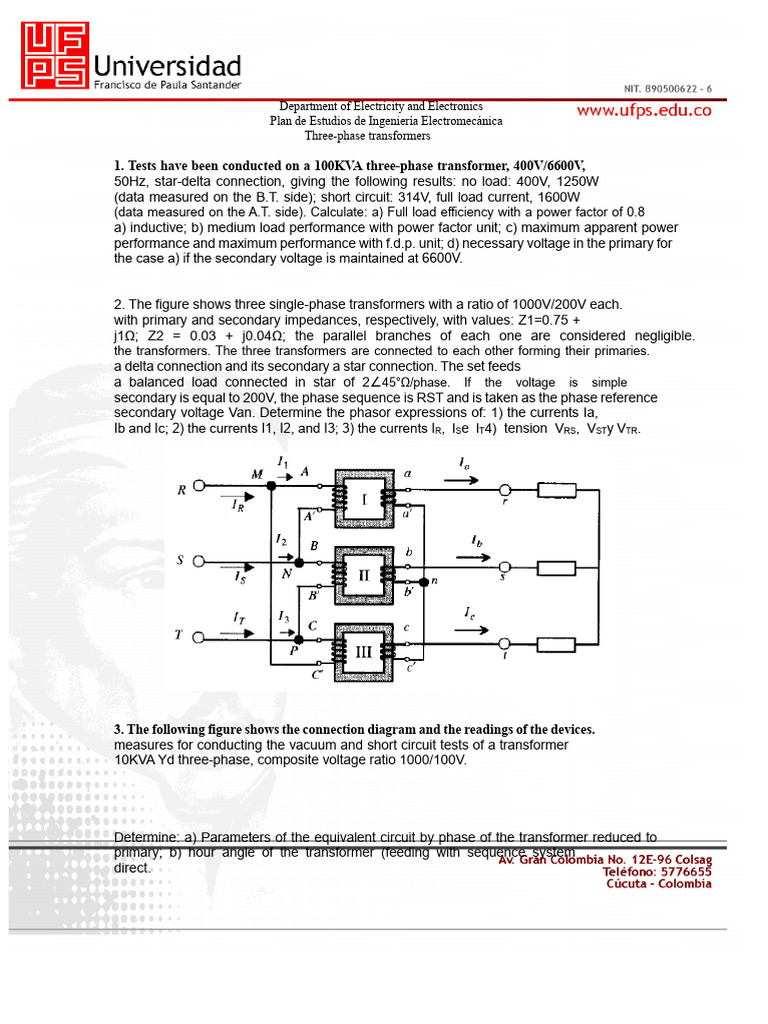 Three-Phase Exercises | PDF | Transformer | Voltage