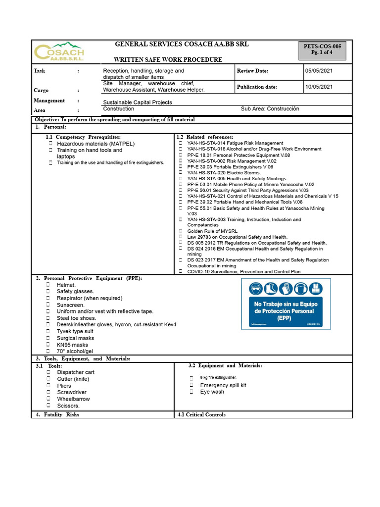 PETS-COS - 005 Reception, Handling, Storage, and Dispatch of Minor ...