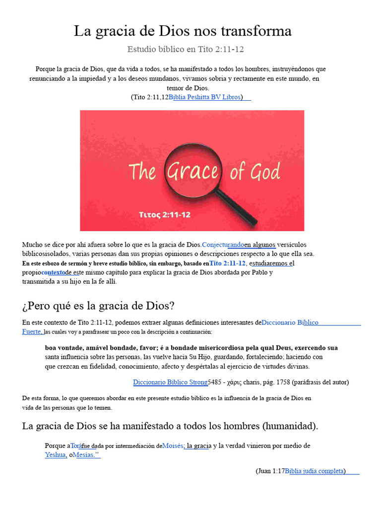 La Gracia de Dios en Tito 2:11-12 | PDF | Gracia divina | Dios