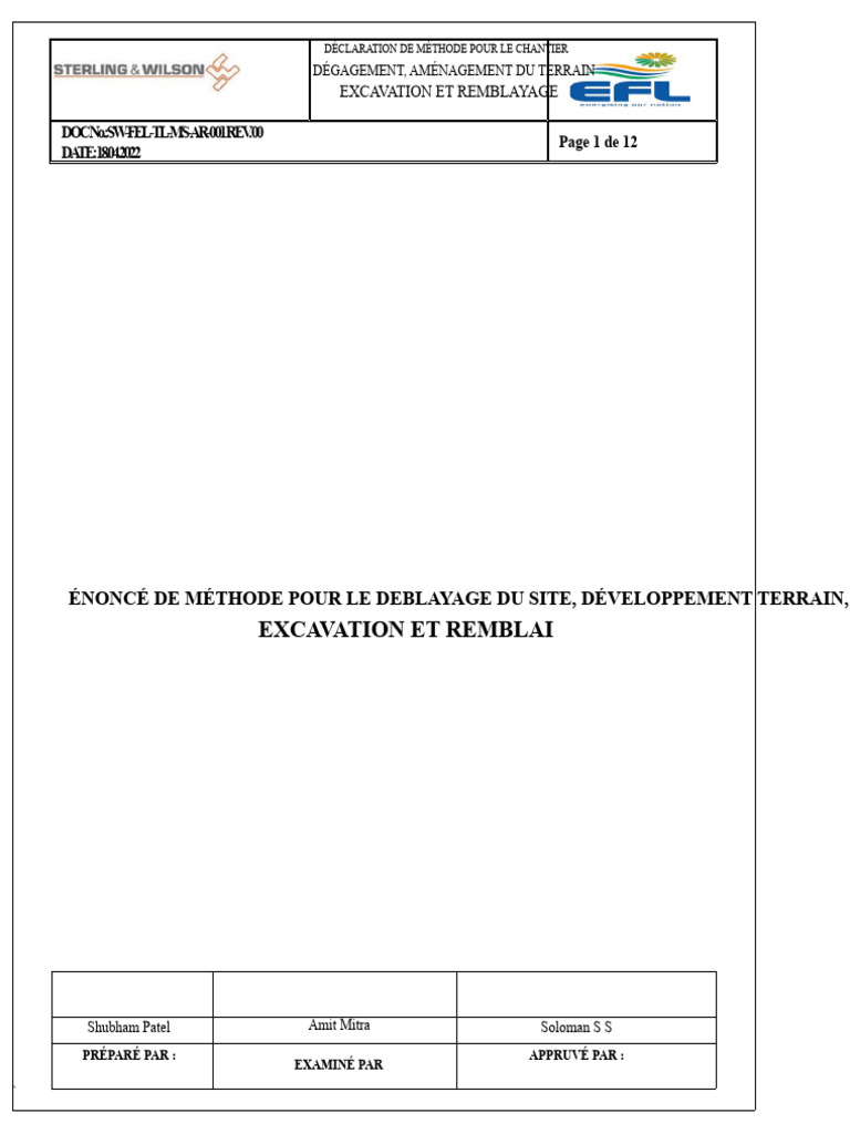Méthode De Déblaiement Et Excavation Pdf Déchets 