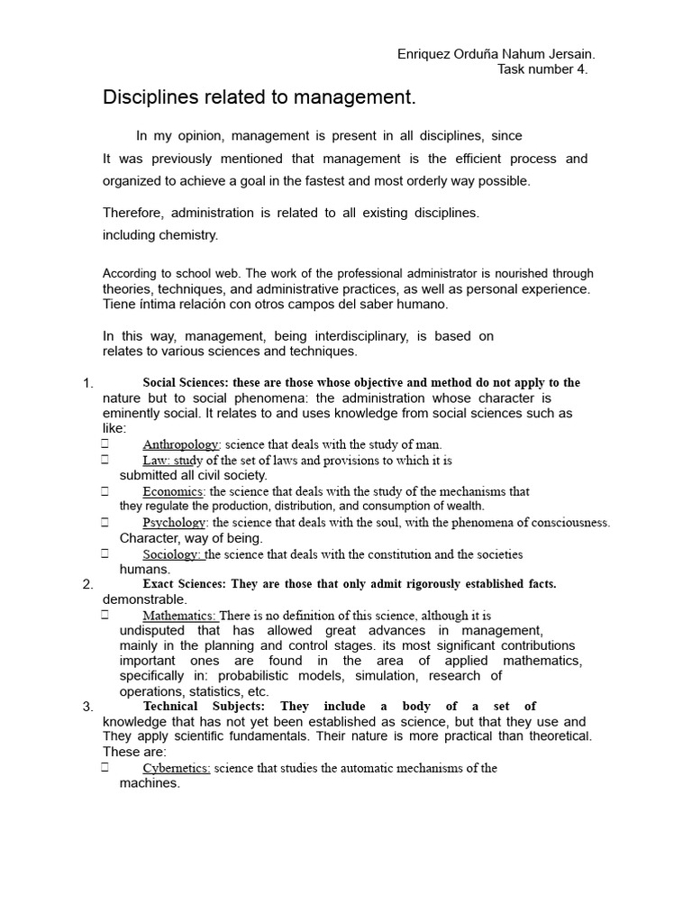 Disciplines Related To Management | PDF | Science | Social Sciences