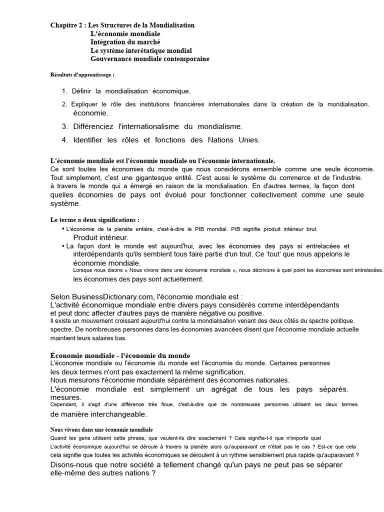 Structures de la Mondialisation Économique | PDF | Commercialisation ...