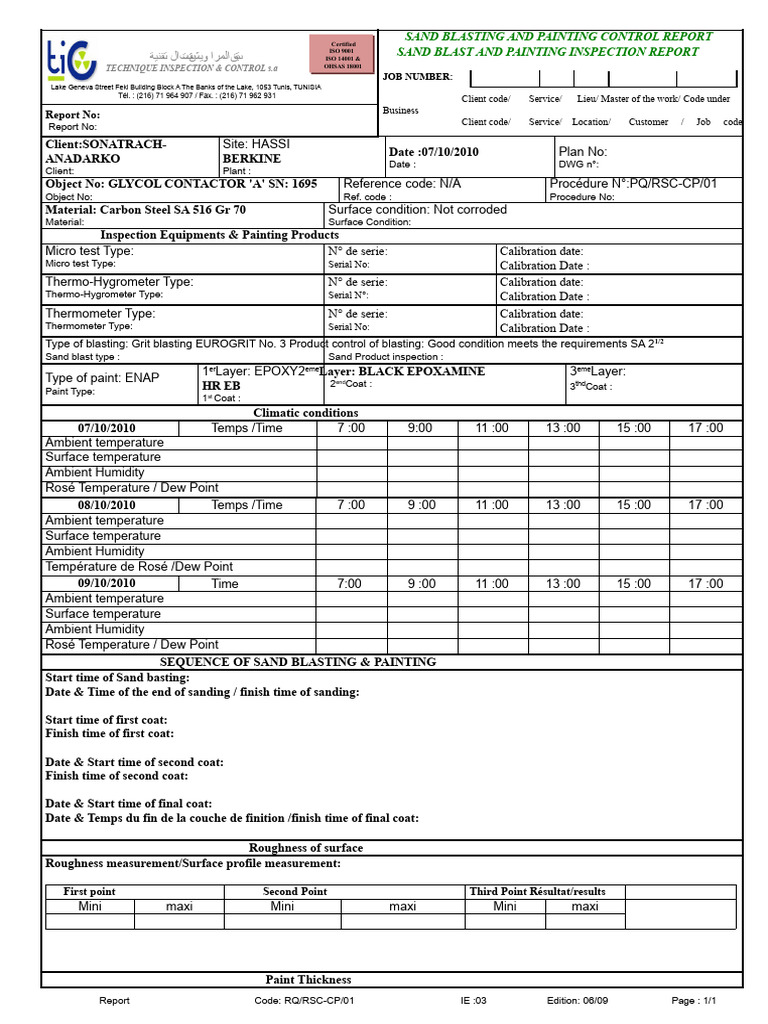 Sand Blasting & Painting Control Report | PDF | Meteorology | Applied ...
