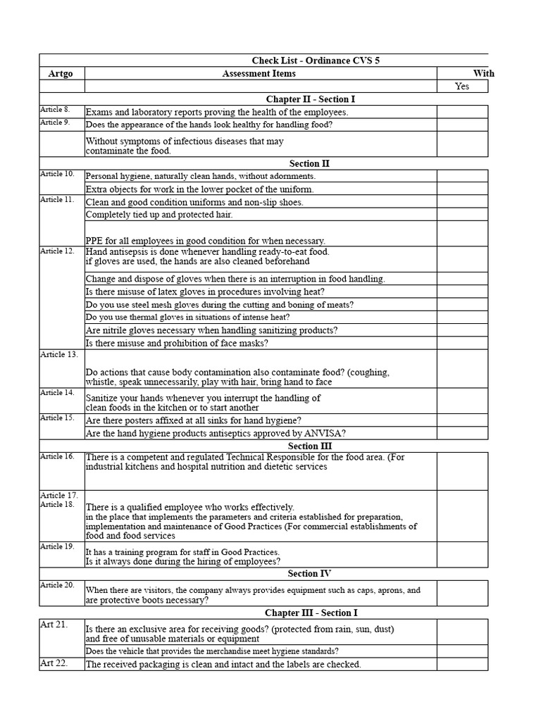 Food Safety Compliance Checklist | PDF | Refrigeration | Refrigerator