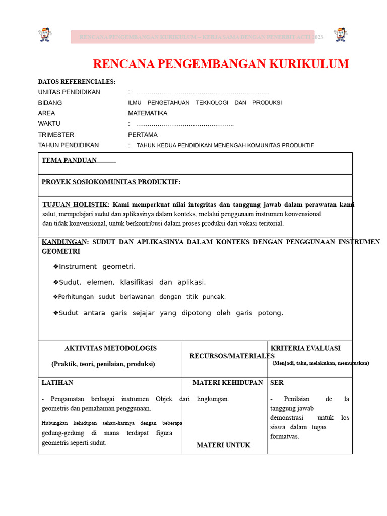 Rencana Kurikulum Matematika 2023 | PDF