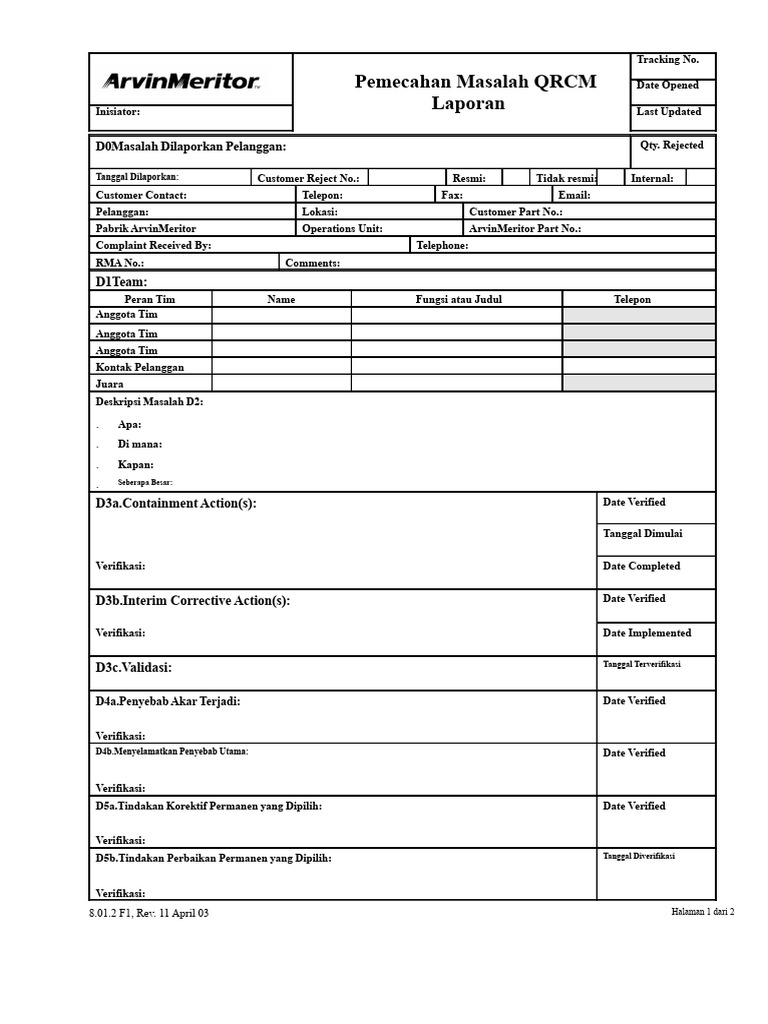 Laporan Pemecahan Masalah QRCM 8D Meritor | PDF