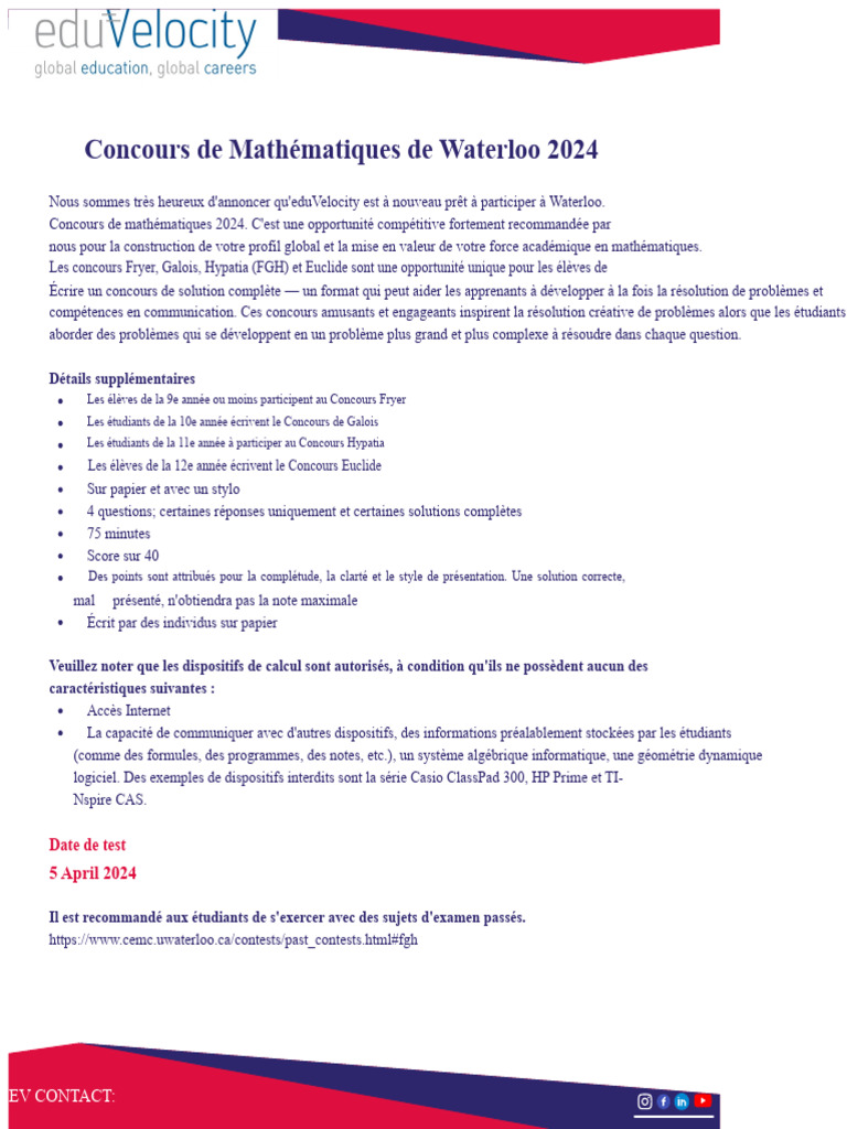 Concours de Mathématiques Waterloo 2024 | PDF | Mathématiques ...